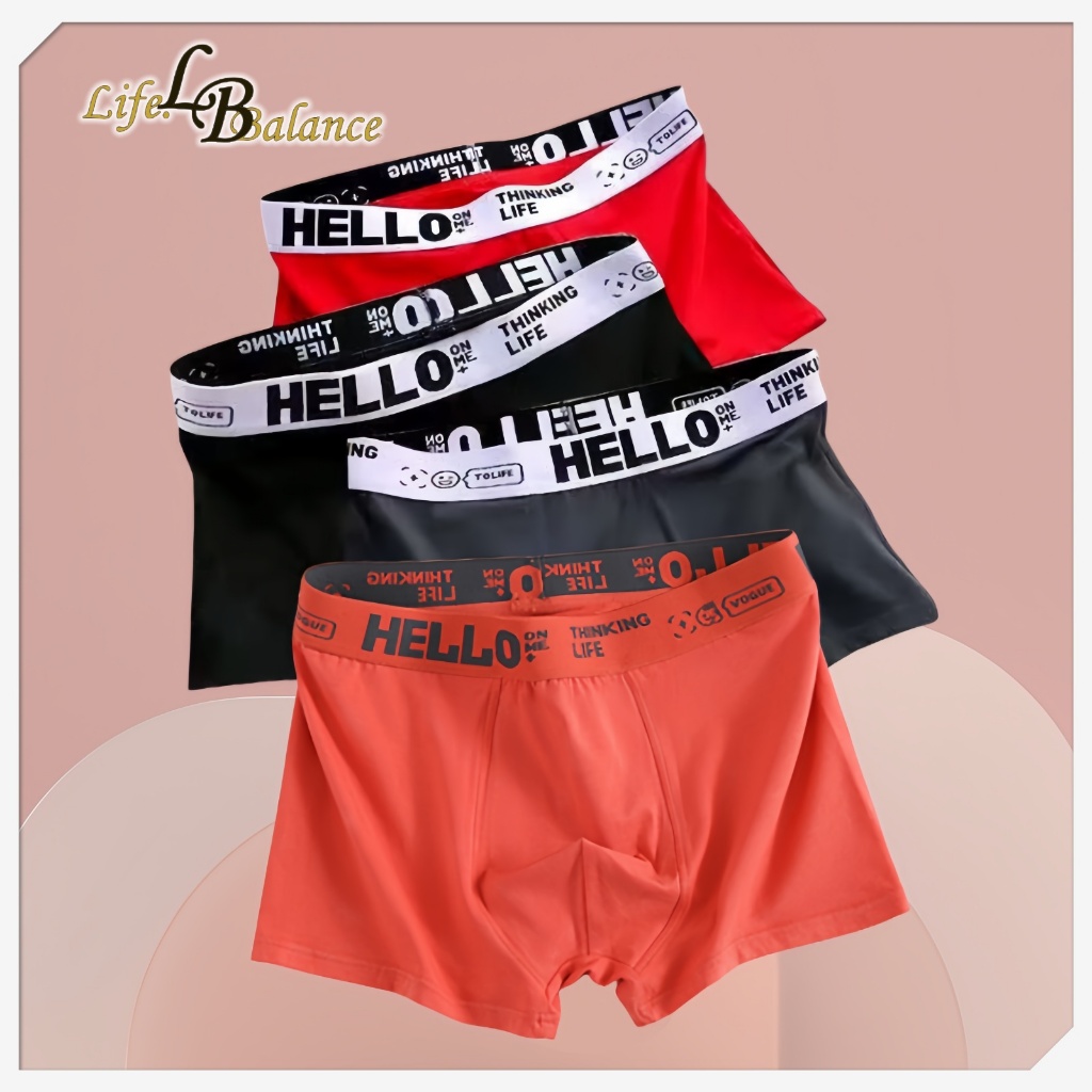 สีส้มแดง#143 HELLO กางเกงใน ชุดชั้นในแฟชั่นบุรุษ กางเกงบ็อกเซอร์ ระบายอากาศ นุ่ม สบาย แห้งเร็ว ราคา ถูก