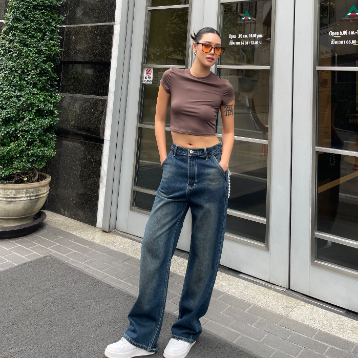 ยีนส์ Nammon Jeans NM25 กางเกงยีนส์กระบอกตรงปากฉลามเรียบ (Navy สนิมตุ่น) - ผ้าไม่ยืด