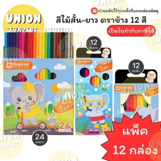 (USP)💯แท้พร้อมส่ง💯(ยกโหล12ชุด) Elephant สีไม้ 12สีและ24สี ตราช้าง แบบสั้น-ยาว ดินสอสี สีไม้สั้น สีไม้ยาว ระบายสี สีไม้24