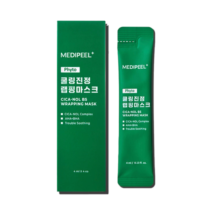 MEDIPEEL+ Phyto Cica-nol B5 Wrapping Mask 4mL x 4ซอง มาส์กลอกออกสูตร Cica ช่วยปลอบประโลมผิว ลดอักเสบ