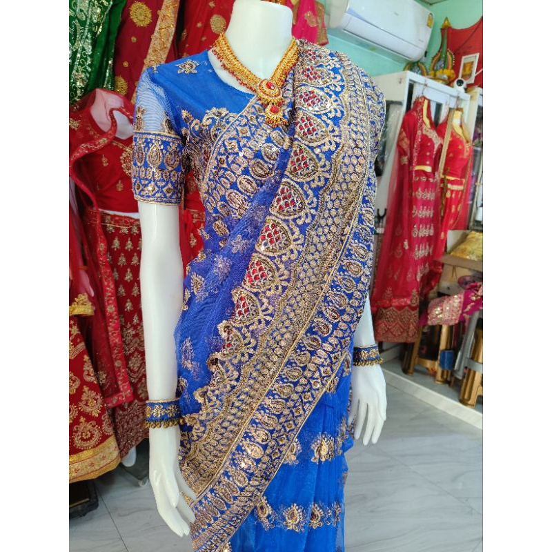 ชุดส่าหรี ลายสัปรสผ้าตะข่ายบางใสสวยงาม