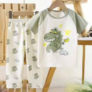 ชุดเซ็ทเสื้อผ้าเด็ก แขนสั้น+ขายาว ลายน่ารัก ใส่นอนได้ ผ้าเบาสบาย