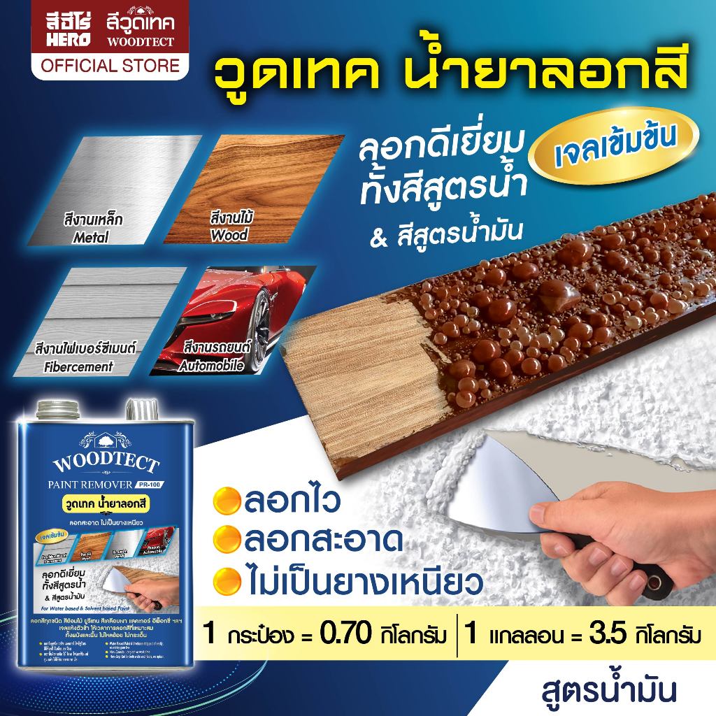วูดเทค น้ำยาลอกสี PR-100 สูตรเจล สำหรับสีสูตรน้ำ และสีสูตรน้ำมัน WOODTECT Paint Remover PR-100 Gel