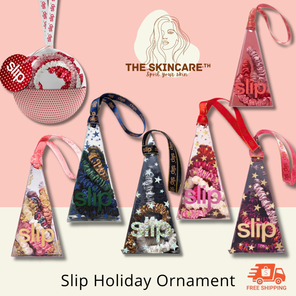 *ลดเพิ่มอีก 30% ทักแชท* TheSkincare.TH | SLIP Holiday Ornament Skinny Scrunchies ยางรัดผมผ้าไหมมัลเบอรี่แท้ 100%