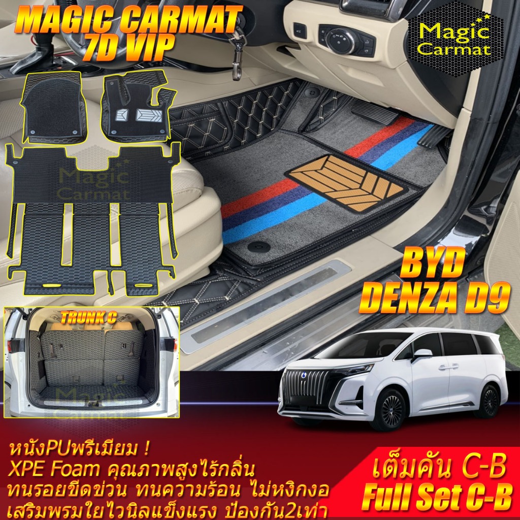 BYD DENZA D9 2024-รุ่นปัจจุบัน Full Set C-B เต็มคันC-B (ห้องโดยสาร+ท้ายรถC) พรมรถยนต์ DENZA D9 พรม7D