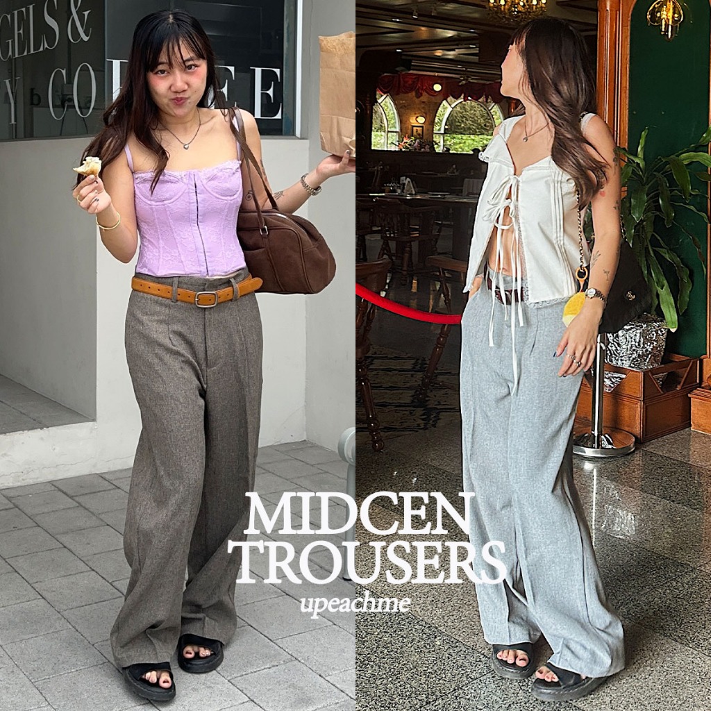 upeachme(C10-10.5) Midcen trousers (S-3XL) กางเกงขายาวเอวสูง/ต่ำทรงกระบอกใหญ่ ผ้าพรีเมียมอย่างดีมีน้ำหนักทิ้งตัวสวย