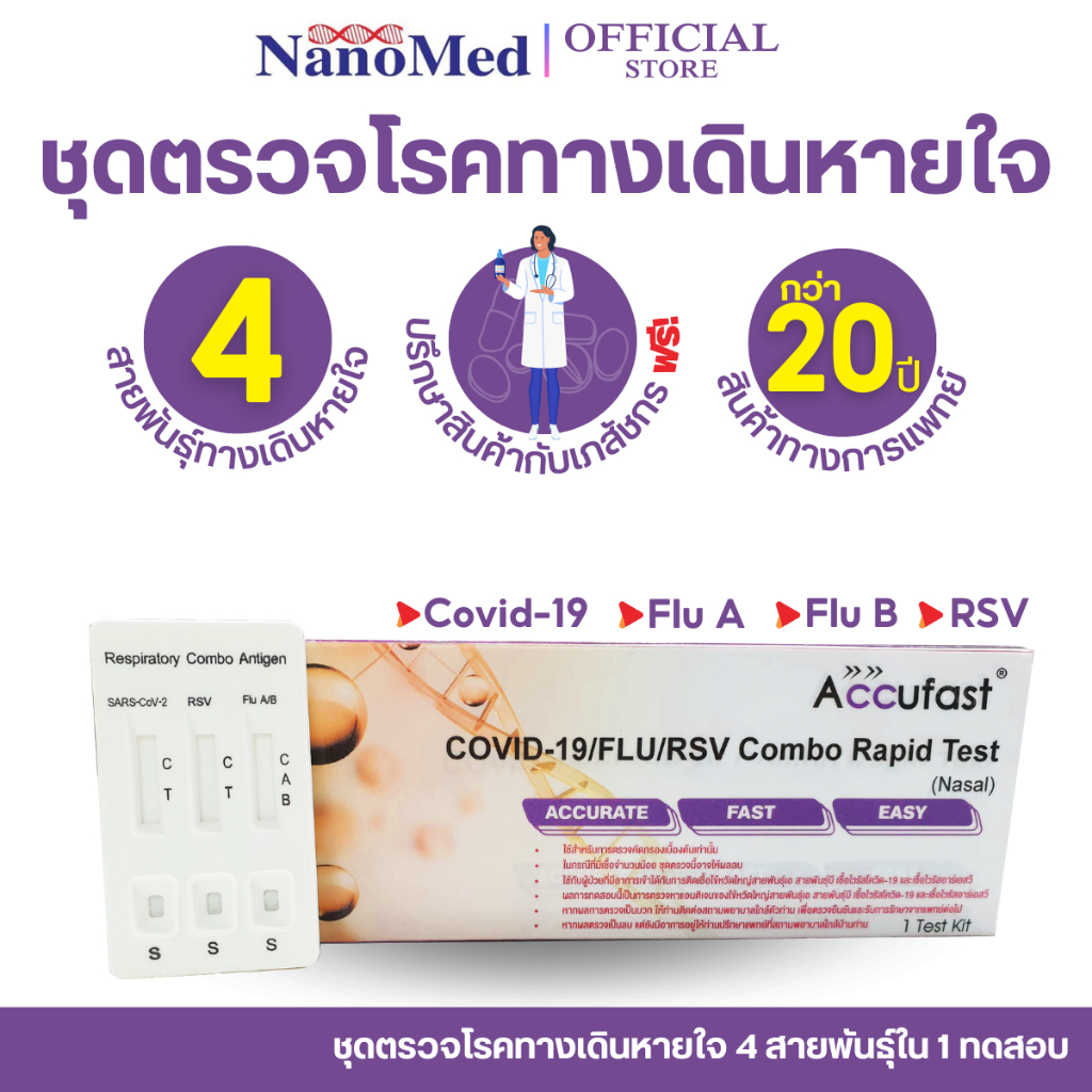 ชุดตรวจหาเชื้อ 4 เชื้อ ไข้หวัดใหญ่ สายพันธุ์​ A​/​ B (FluA/B), RSV  และ Covid-19 แบบแหย่จมูก
