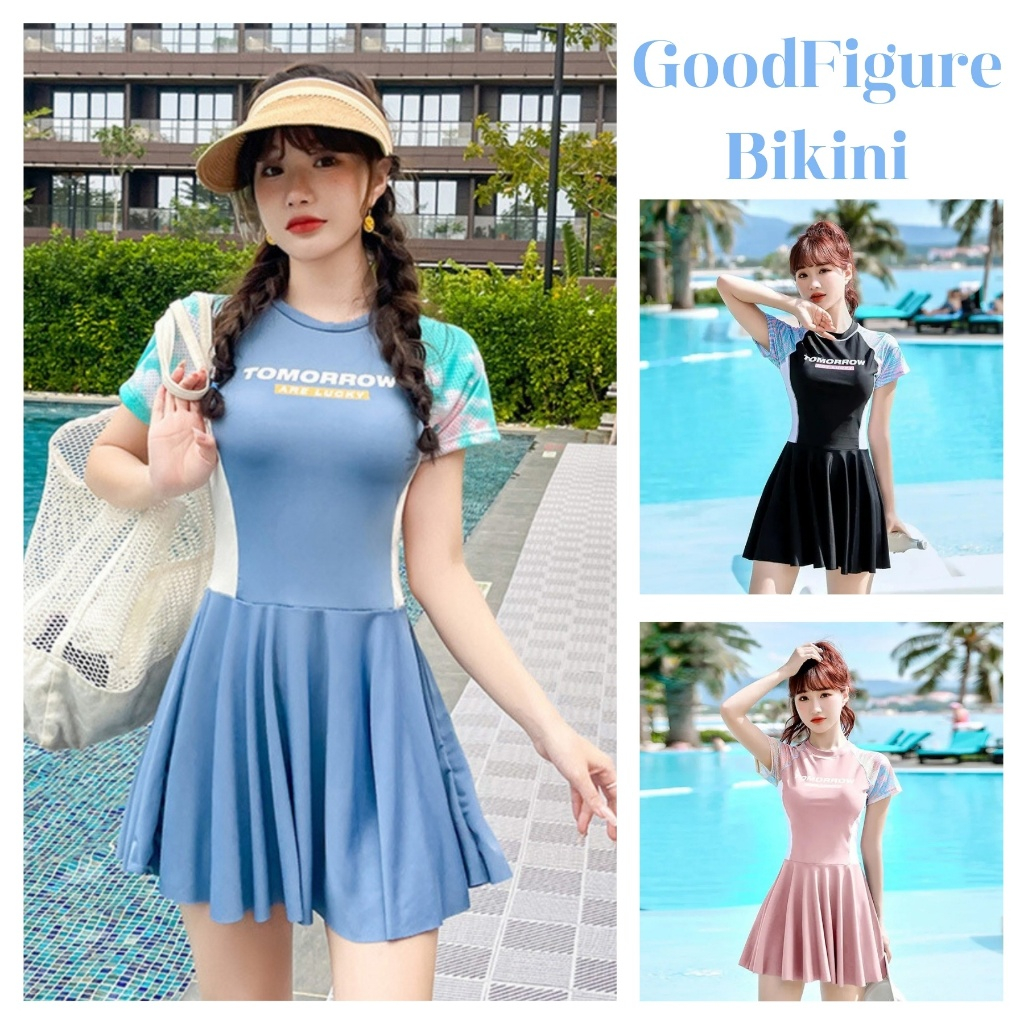 ชุดว่ายน้ำน่ารัก ชุดว่ายน้ำกระโปรง ชุดว่ายน้ำนักกีฬา 🍓 ชุดกระโปรงเข้ารูป เสื้อแขนสั้น มีซับใน