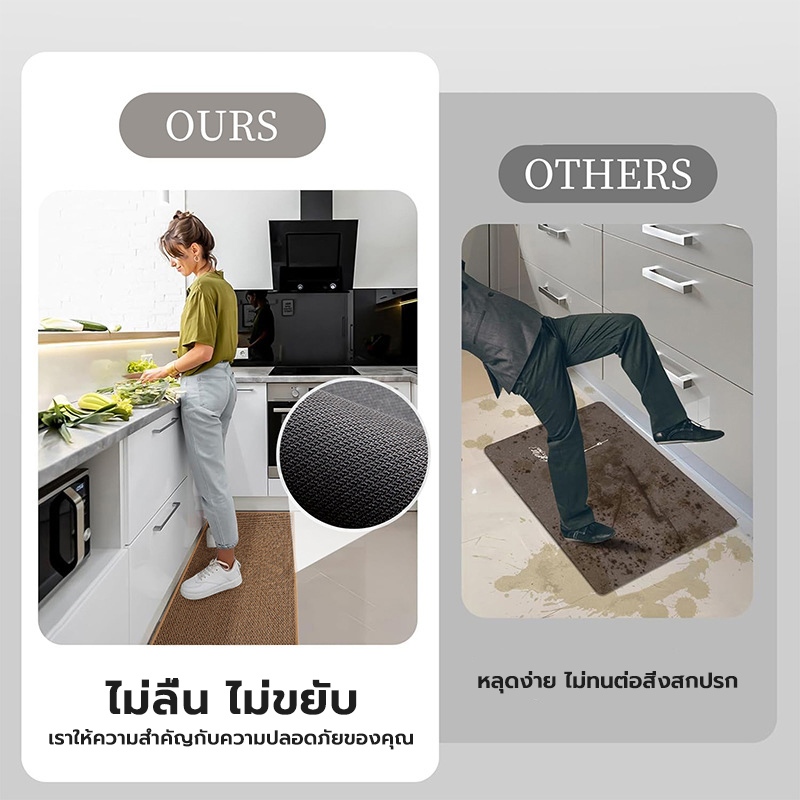พรมปูพื้นห้องครัว พรมเช็ดเท้า ผ้าลินินธรรมชาติ กันลื่น กันน้ำมันและดูดซับน้ำ ทำความสะอาดง่าย สำหรับการใช้งานในครัว - รูปที่ 5