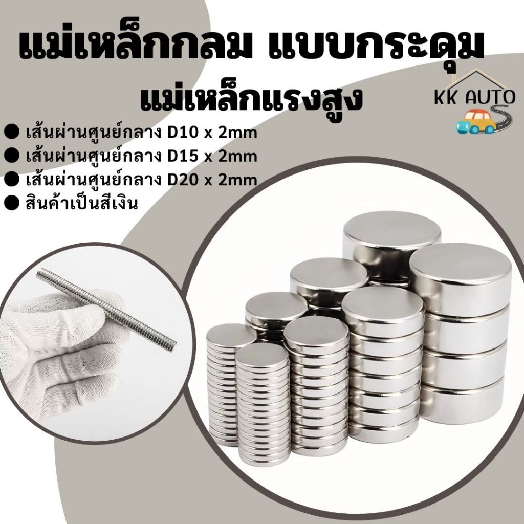 แม่เหล็ก แม่เหล็กแรงดูดสูง แม่เหล็กแรงสูง แม่เหล็กนีโอไดเมี่ยม แบบกลมแบน มี 3ขนาดให้เลือก (ร้านในไทย)