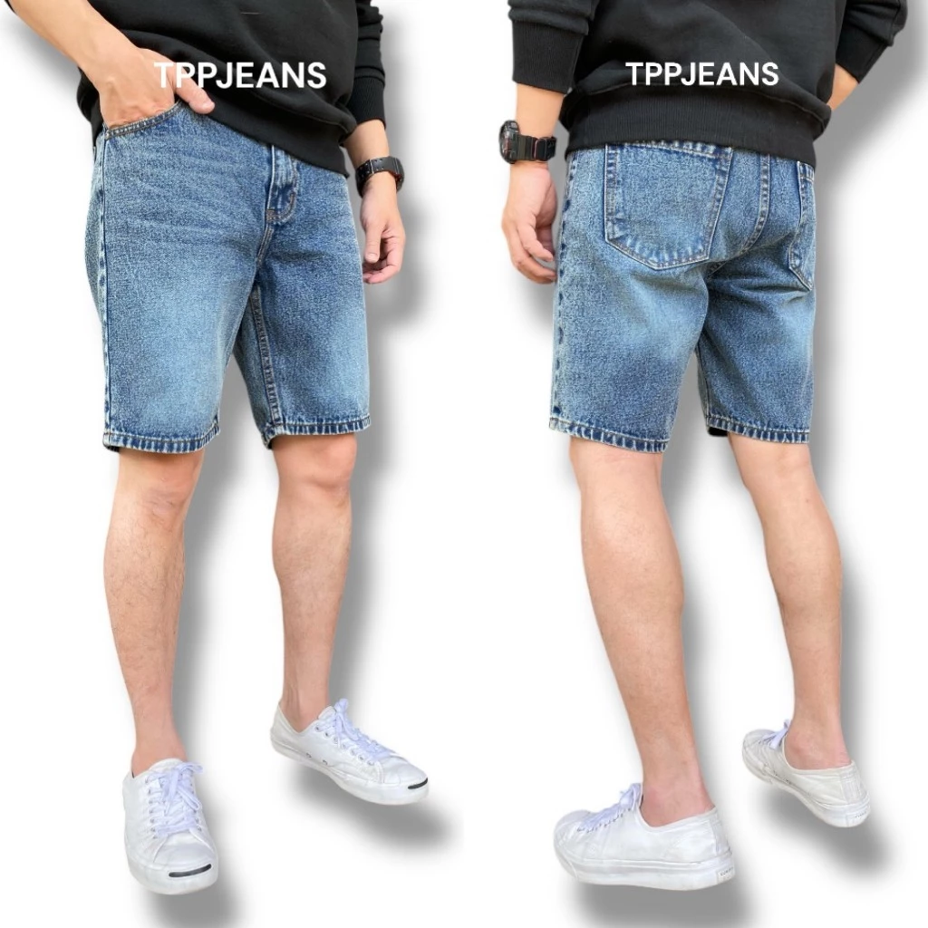 JEANSEXPRESS Short's Jeans กางเกงยีนส์ขาสั้นชาย ทรงเหนือเข่า สีบลูยีนส์ฟอก เป้าซิป Size 28-38 รับชำระปลายทาง