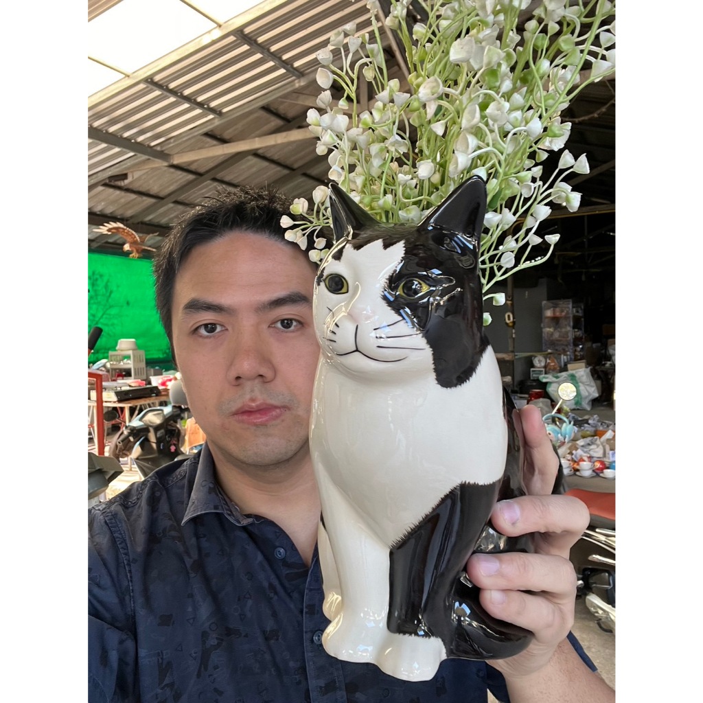 แจกันจัดดอกไม้ แจกันเซรามิก แจกันแมวดำขาว สูง 8.5นิ้ว เนื้อสโตนแวร์ stoneware ออกใบกำกับภาษีได้