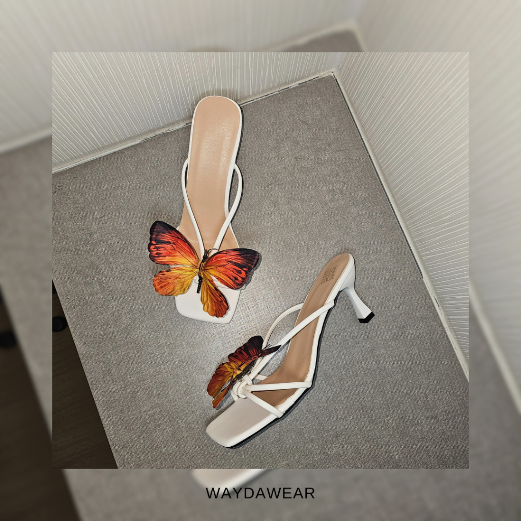 BUTTERFLY BLISS HEELS **รองเท้าส้นสูง 2นิ้ว (สีขาว) แต่งด้วยเข็มกลัดผีเสื้อ(งาน D.I.Y )