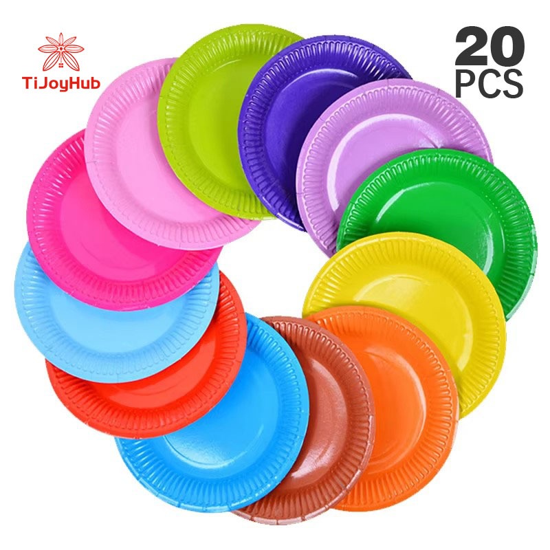 (แพ็ค20ใบ) 7นิ้ว กระดาษสีทึบจานขนมหวานสีสันสดใสจานเลี้ยงอาหารค่ำอุปกรณ์ทานอาหารสำหรับงานเลี้ยงลูกอมขนมขบเคี้ยวคุกกี้ขนม