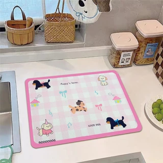 แผ่นเสื่อดูดซับน้ำสไตล์น่ารัก ลายการ์ตูน dry mat แผ่นรองจาน ที่้รองจาน แผ่นรองแก้ว กันลื่น