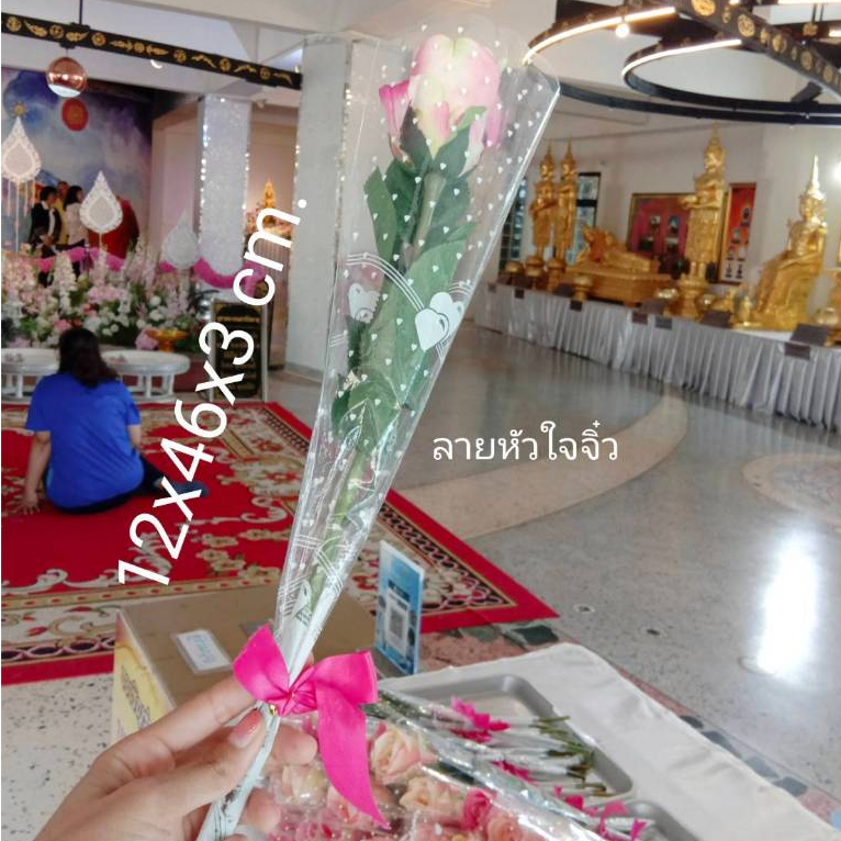 แพ็ค50ใบ เบอร์2L ขนาด 12x46x3cm ซองกรวยใส่ดอกไม้ ถุงใส่ดอกไม้ ลายหัวใจกระจาย