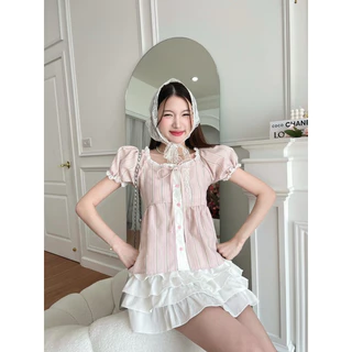 เสื้อแขนตุ๊กตา แต่งลูกไม้รอบคอและแขน -ttm / VB0508