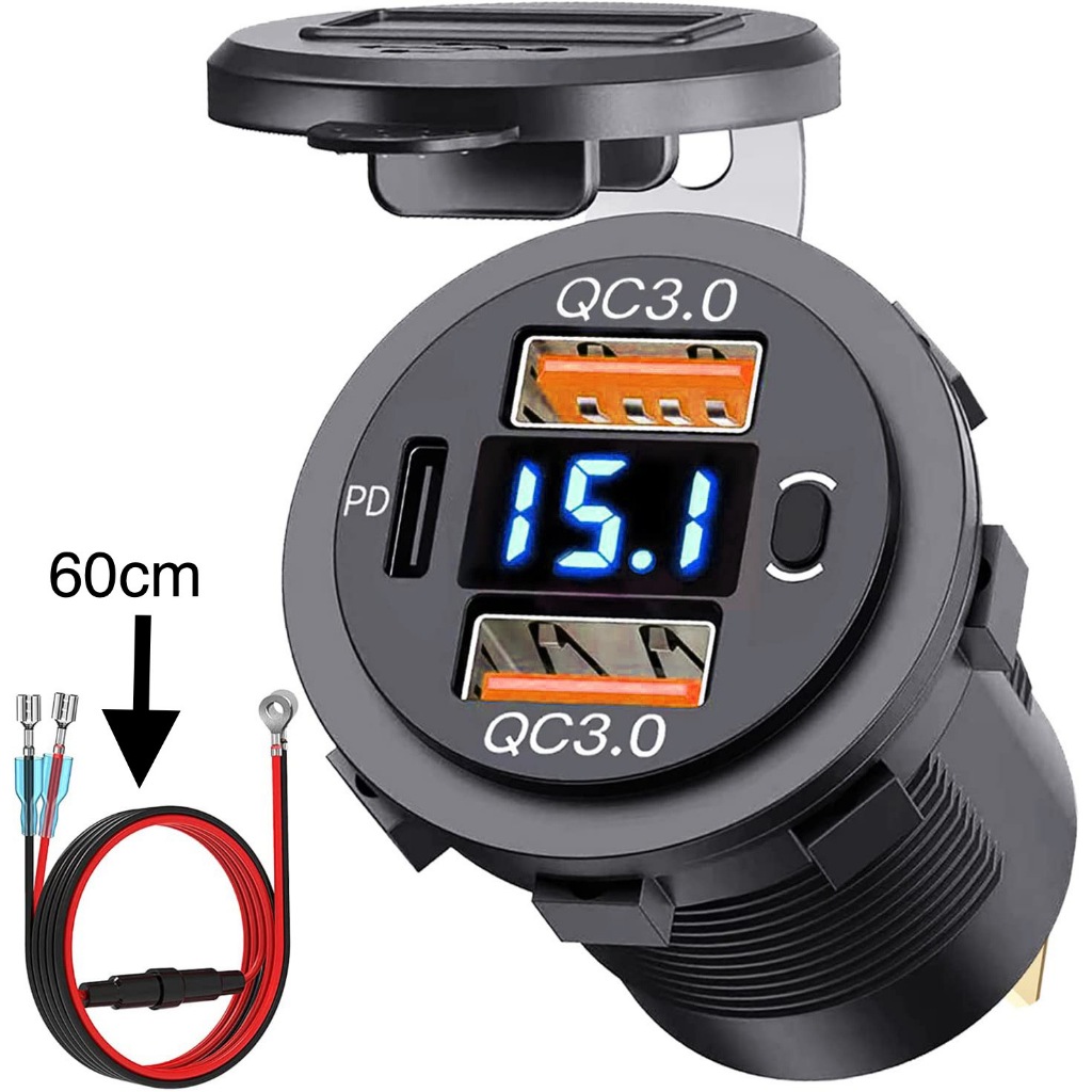 Quick Charger  QC3.0 Dual USB Car Charger ปุ่มสวิทช์ LED แรงดันไฟฟ้าจอแสดงผลสําหรับ 12 V/24 V รถยนต์เรือรถจักรยานยนต์