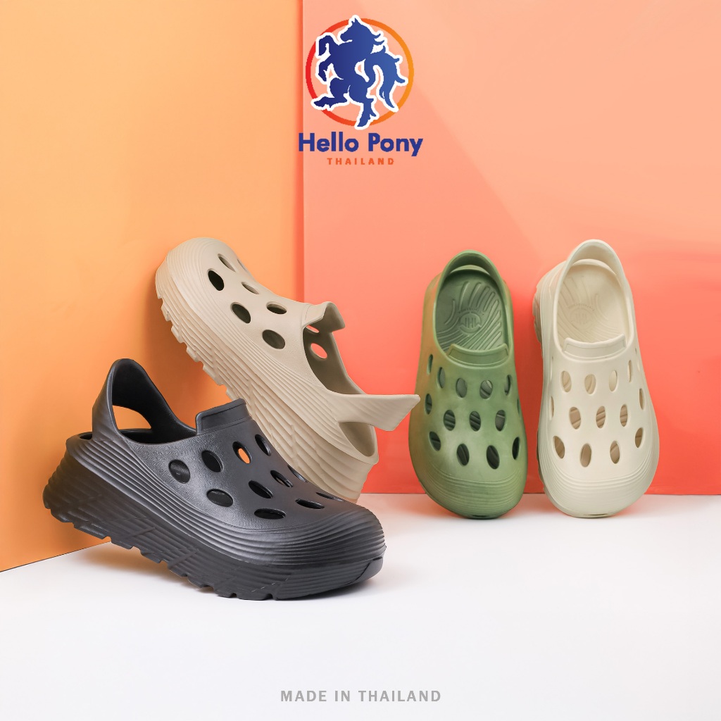 Hello Pony รองเท้ารัดส้น รองเท้าแตะผู้ชายและผู้หญิง EVA พื้นนิ่ม เสริมความสูง น้ำหนักเบา MHM4006