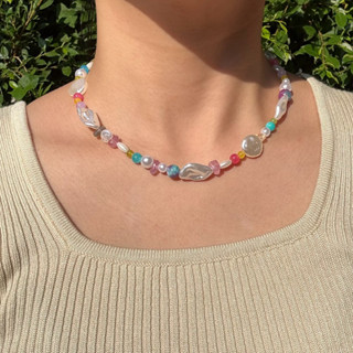 Piing me Necklace | สร้อยคอลูกปัดไข่มุกสลับลูกปัดหิน