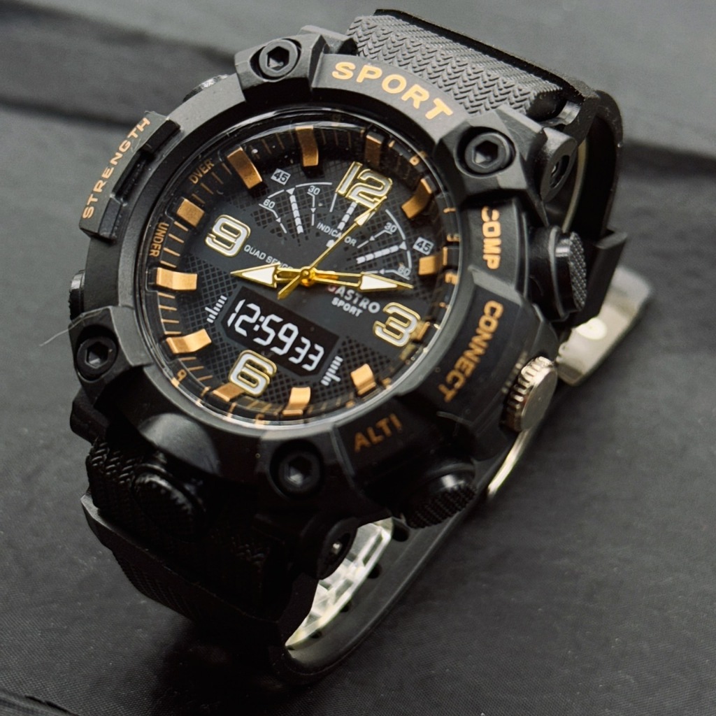 GASTRO SPORTS นาฬิกาผู้ชาย แบบลำลอง สุดเท่ แบรนด์แท้ กันน้ำได้ 100% สาย ยางเรซิน ขนาด 50 มม