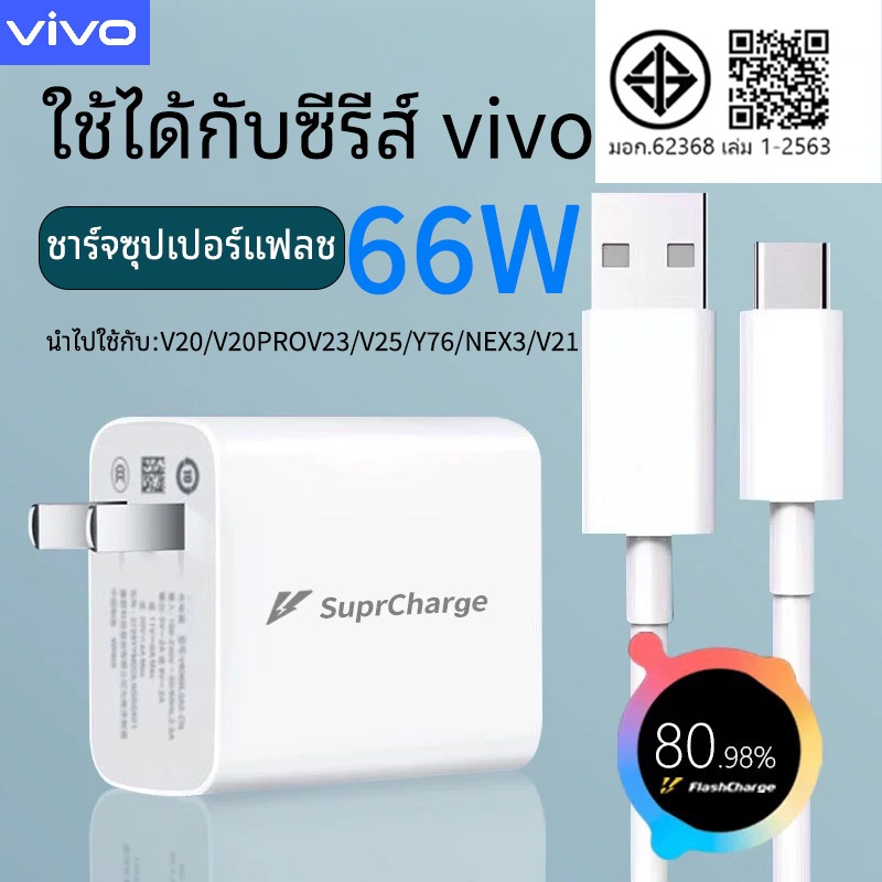 ชุดชาร์จวีโว่ Vivo 66W Fast charge Type-C[หัวชาร์จ + สายชาร์จ]รองรับชาร์จเร็ว[รับประกัน1ปี]ชาร์จเร็ว