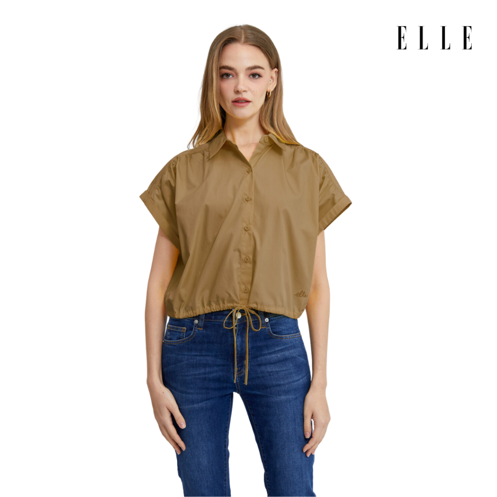 ELLE เสื้อเชิ๊ตผ้า COTTON แขนเกย ทรงCROP รุ่น W3B273