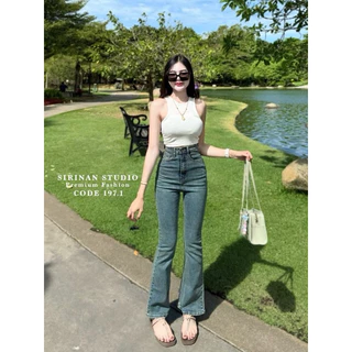 New รหัสA197 กางเกงยีนส์ทรงขาม้าผ้ายืด เอวสูงกระชับหุ่นยกสะโพก ป้าย SIRINAN STUDIO