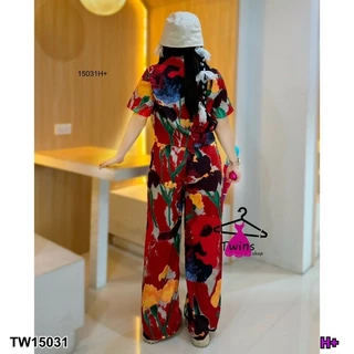TT15031 Set 2 ชิ้น เสื้อเชิ้ตลายดอกไม้ + กางเกงขายาวเข้าเซต Set of 2 pieces. Floral shirt + trousers in a set.