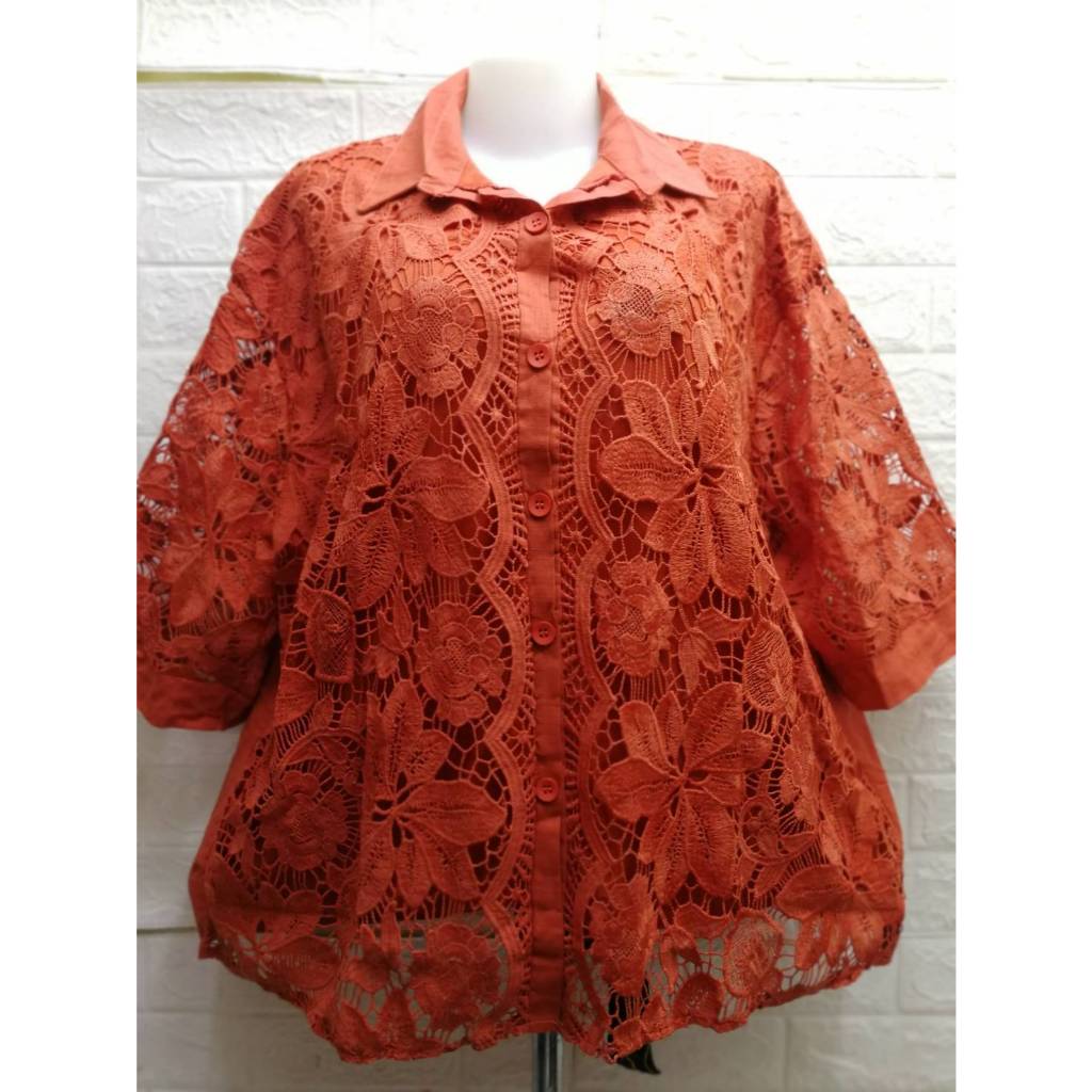 เสื้อใส่วันตรุษจีนสาวอวบ ลูกไม้คอปก อก56