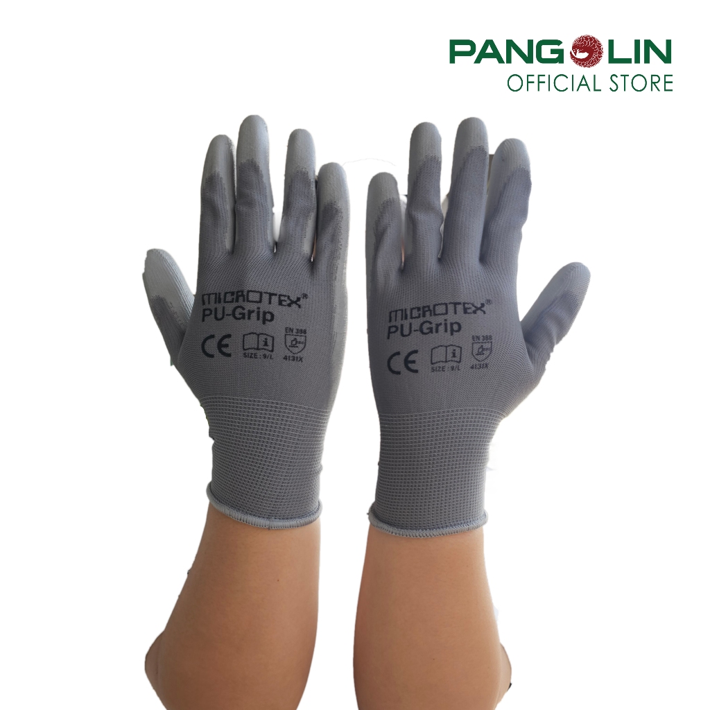 PANGOLIN (แพงโกลิน) ถุงมือไมโครเท็กซ์ เคลือบพียู สีเทา ใช้หยิบจับชิ้นงานขนาดเล็กได้ง่าย GLVC0015-GY-ZZL