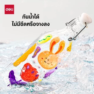 Deli ปากกาอะคริลิค (12/24/36/48 สี) ปากกามาร์คเกอร์อะคริลิค แบบ 2 หัว กันน้ำ ด้ามกลม