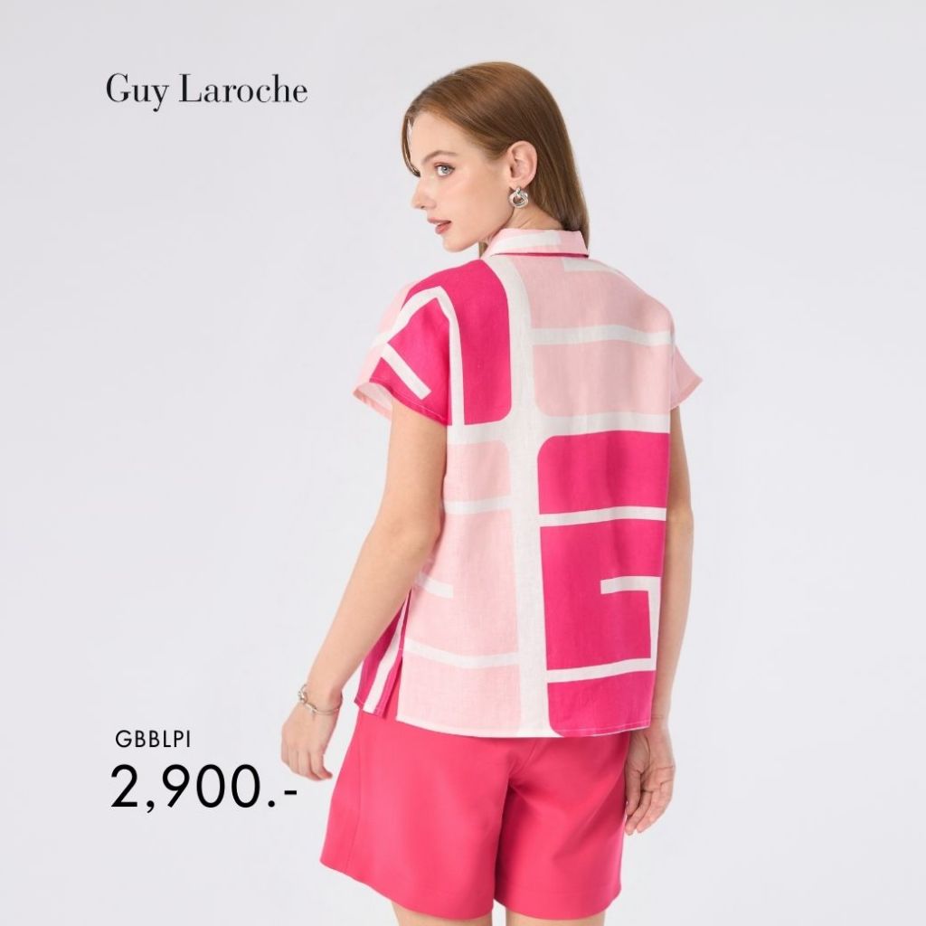 Guy Laroche Woman's shirt Light linen Pink logo เสื้อเชิ้ตผู้หญิง แขนล้ำ สีชมพู GBBLPI - รูปที่ 2