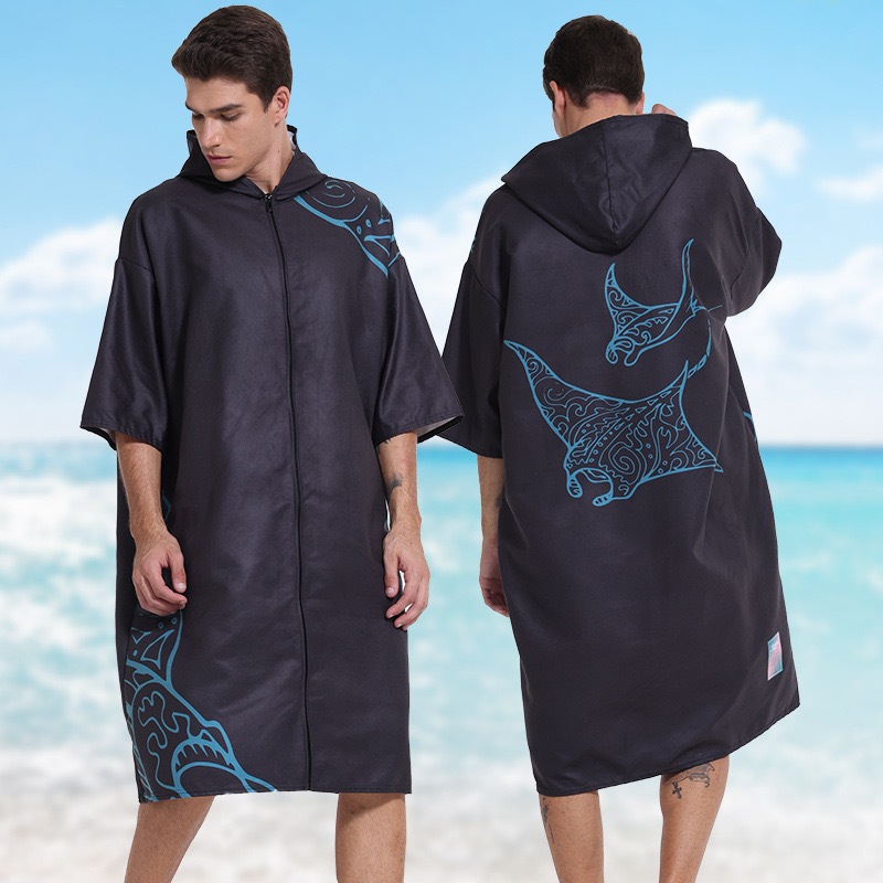 Poncho Microfiber Size 110*78cm ซิปหน้า/กระดุมหน้า ใส่ง่าย ผ้าคลุมไมโครไฟเบอร์ แห้งไว ซับน้ำได้ดี พร้อมส่ง
