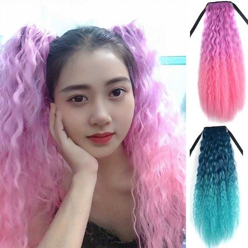 วิกผมหางม้าลอนมาม่าแดง ชมภู ฟ้า พร้อมส่งจากไทย