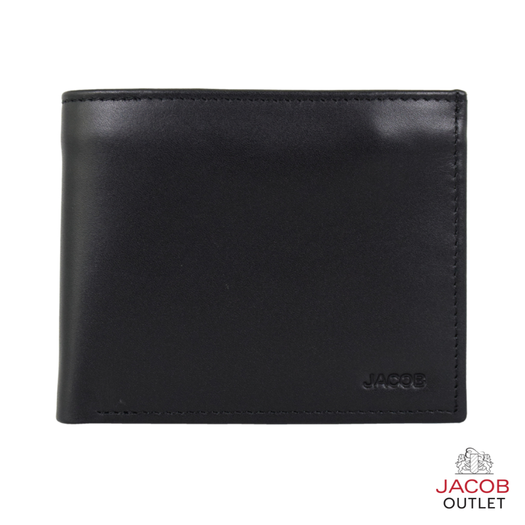 JACOB กระเป๋าสตางค์หนังสีดำ แบบมีช่องพับออก มีช่องรูปหรือ ID - รุ่น U21474