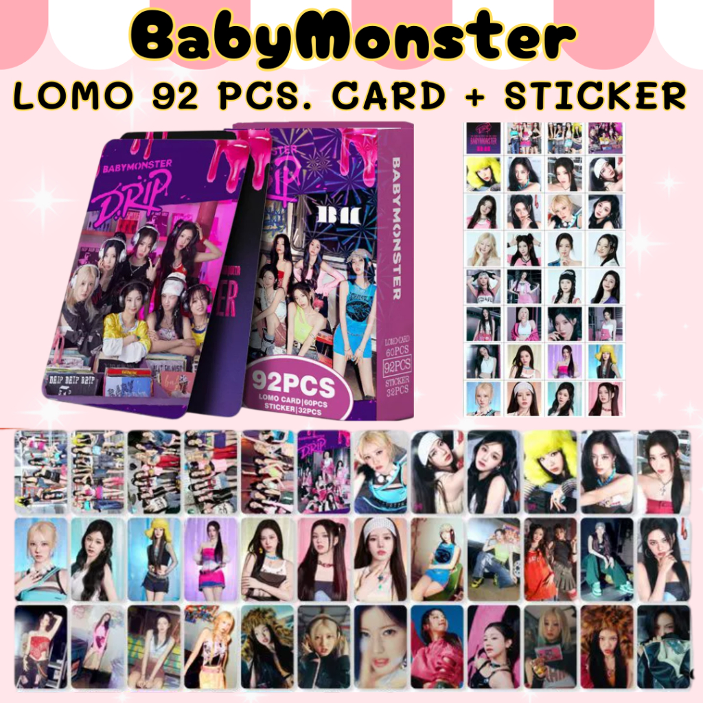 พร้อมส่ง BabyMonster Lomo Card 92 pcs. พิมพ์สี 2 ด้าน พร้อม Sticker 32 รูป โลโม่การ์ด 60 ใบ