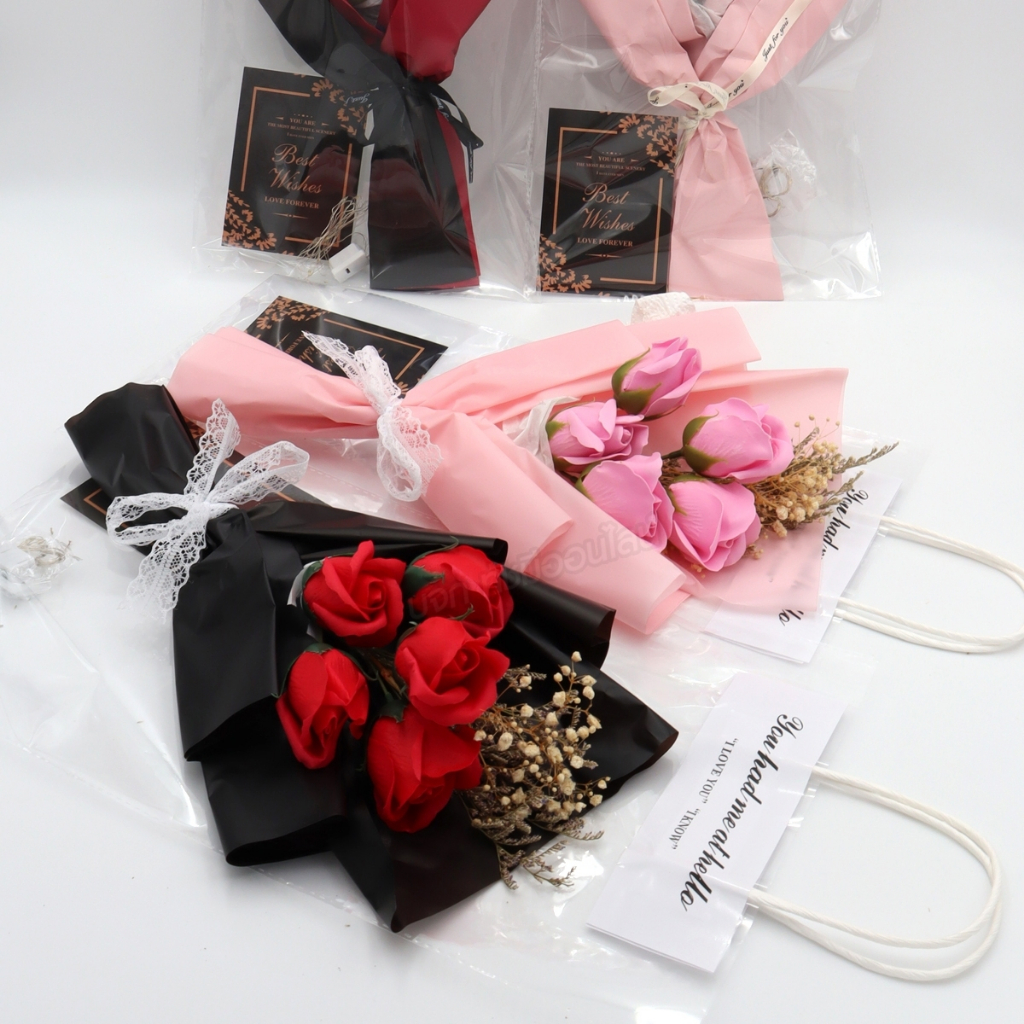 K-002 ช่อดอกกุหลาบประดิษฐ์ พร้อมถุงถือ วันวาเลนไทน์ มีไฟเส้นLED ช่อดอกไม้แห้ง มีให้เลือกสี พร้อมส่ง - รูปที่ 3