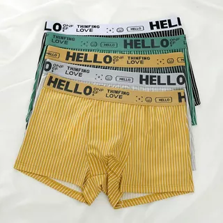 กางเกงในผู้ชาย HELLO boxer ผู้ชาย ลายทาง ตัวอักษร สวมใส่สบาย ราคาถูก ทนทาน ไซซ์ใหญ่ กางเกงในผู้ชาย
