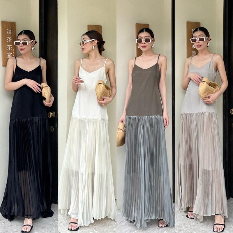 📌📌 พร้อมส่ง 10สี Camisole Chiffon Pleated #9913 #9930 x2 เดรสออกงาน เดรสพลีท สายเดี่ยว พริ้วๆ ชุดไปเที่ยว ไปทะเล
