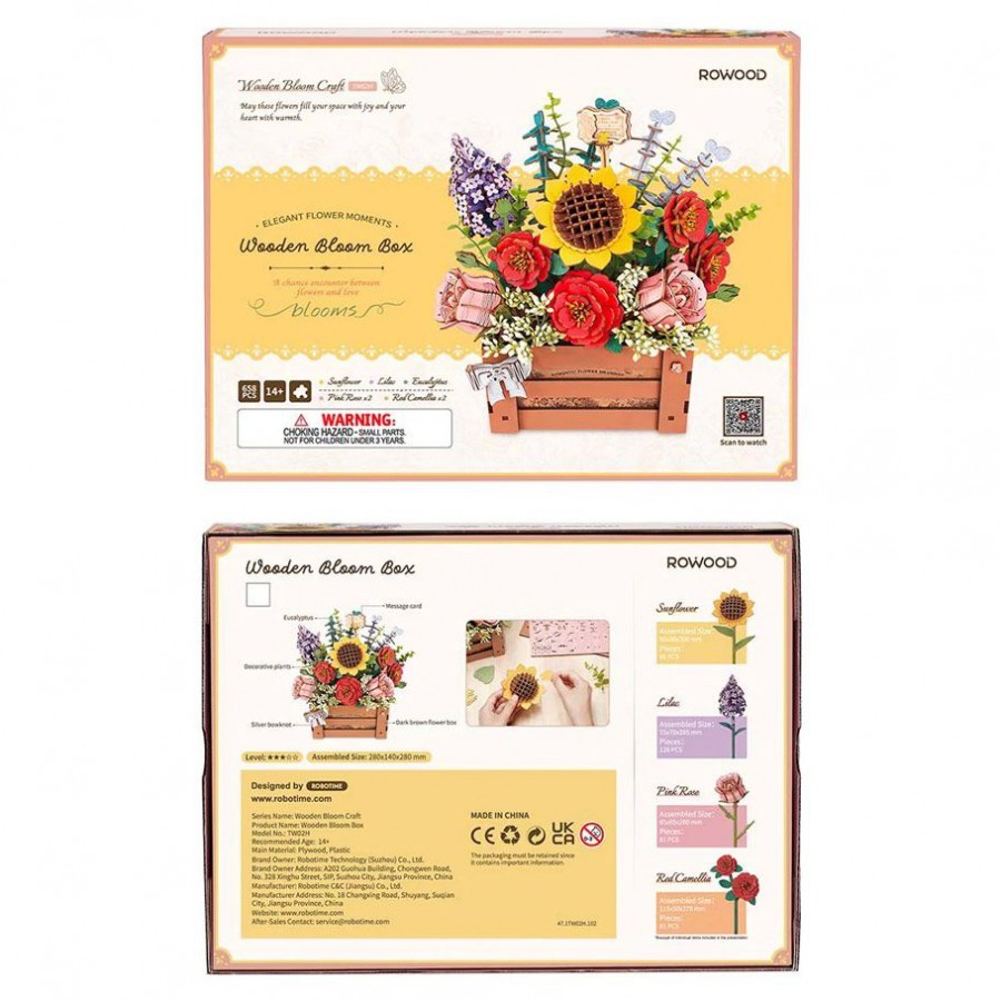 Robotime DIY ชุดโมเดลตัวต่อไม้ กระเช้าดอกไม้ RBT Wooden Bloom Box