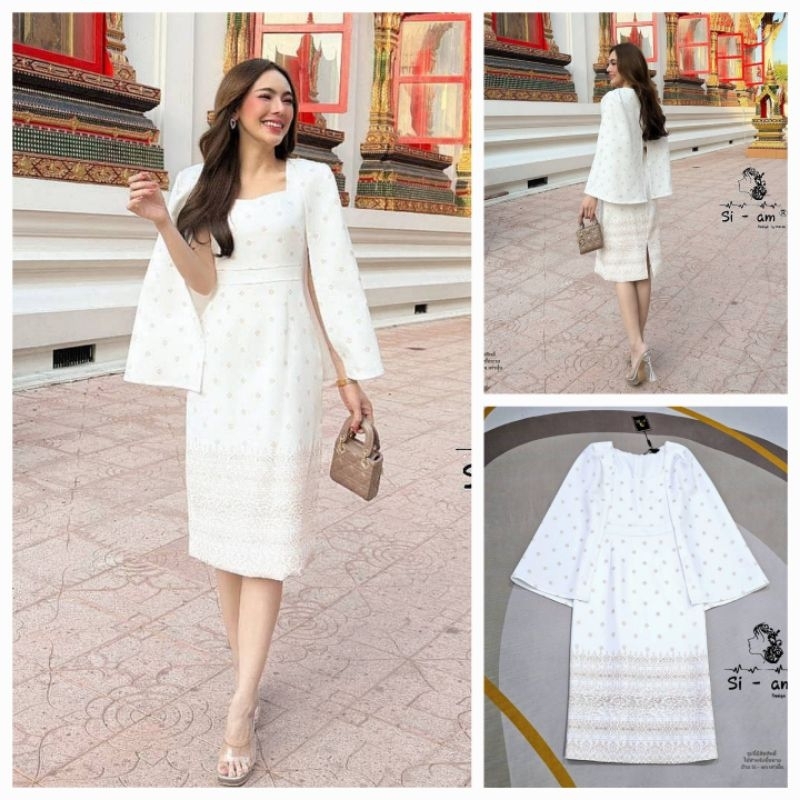 4418 มีS,M,L,XL[ปกติ]ยาว40"เดรสลายไทยทรงเรียบหรู