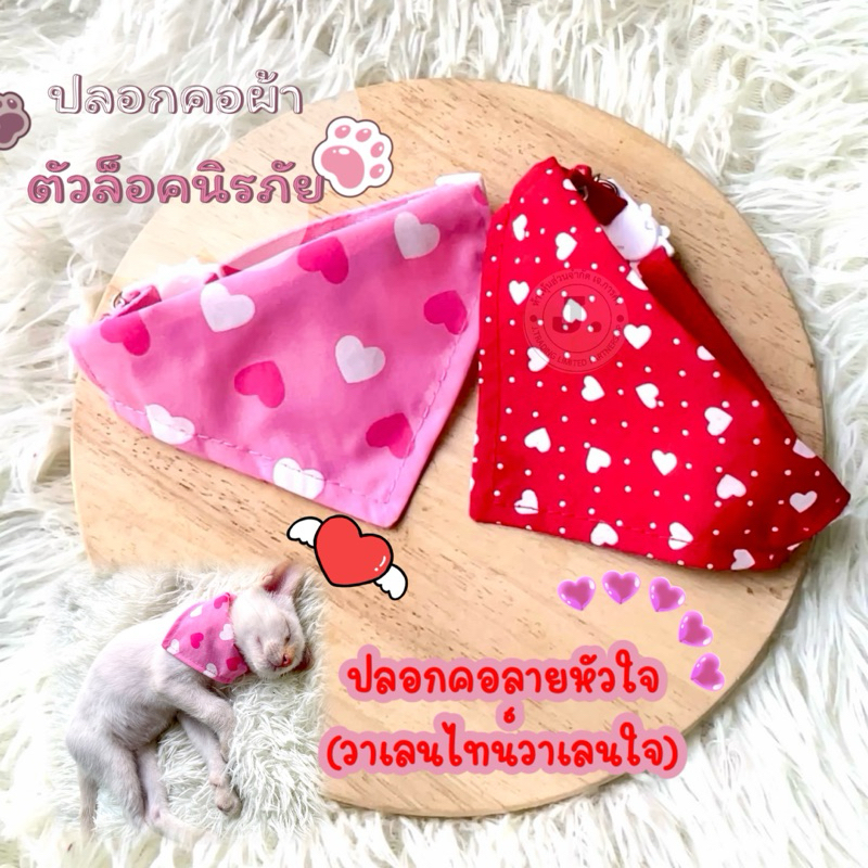(P6)(ต้าวความรัก) ปลอกคอผ้าสามเหลี่ยมตัวล็อกนิรภัย ลายวันวาเลนไทน์