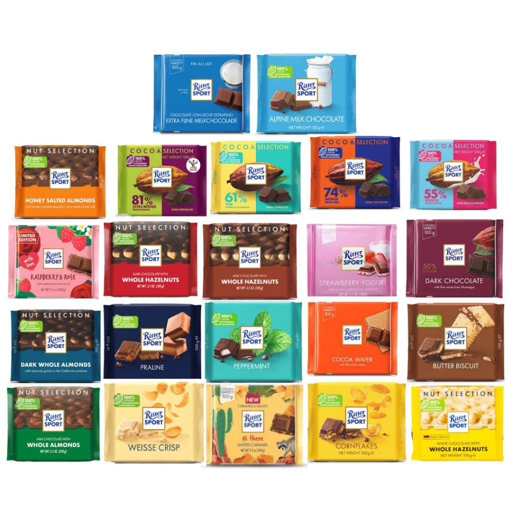 Ritter sprot แบบแผ่น พกพาสะดวก น้ำหนัก 100 g มี 29 รส สินค้าจากเยอรมัน