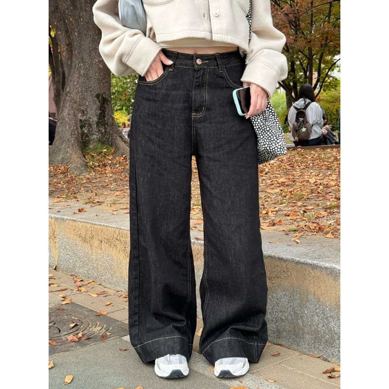 [Melt.selected] MM016 กางเกงยีนส์ขากระบอกสีดำ