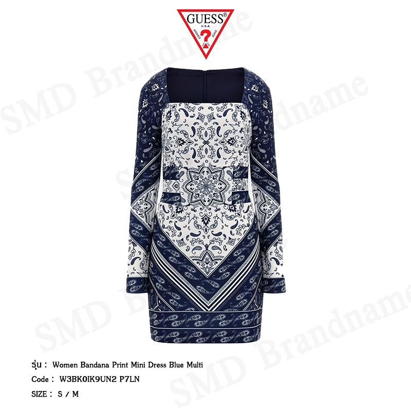 Guess  ชุดเดรส รุ่น Women Bandana Print Mini Dress Blue Multi Code: W3BK0IK9UN2 P7LN