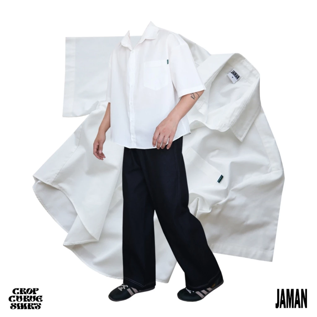 JAMANBKK / CROP CURVE SHIRT / เสื้อเชิ้ต แขนสั้น ทรงครอป