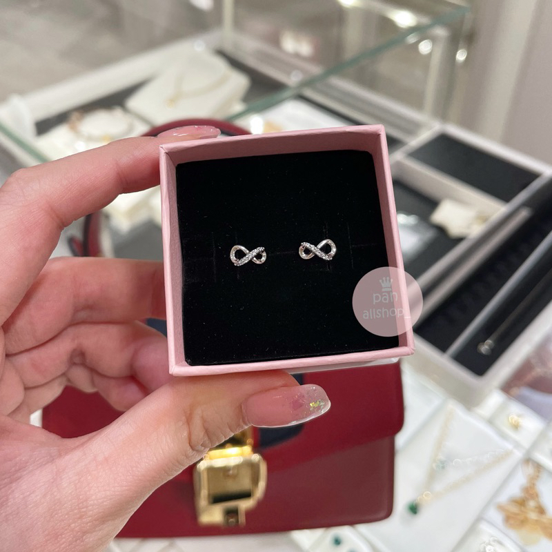 (ของแท้100%)❣️แถมกล่อง Pandora silver earrings infinity ต่างหูอินฟินิตี้