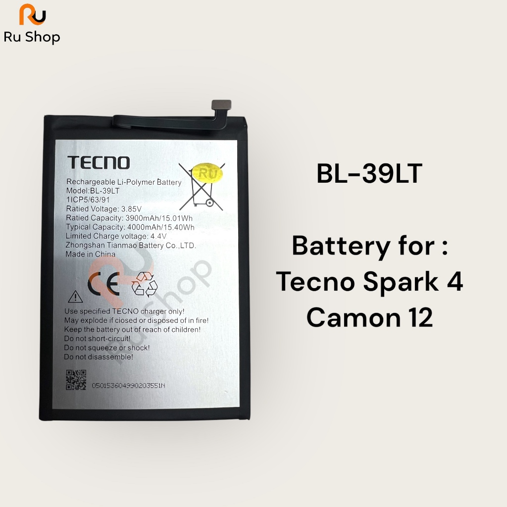 แบตเตอรี่ Tecno Spark 4 Camon 12 CC7 KC2 battery BL-39LT 4000mAh รับประกัน 3 เดือน