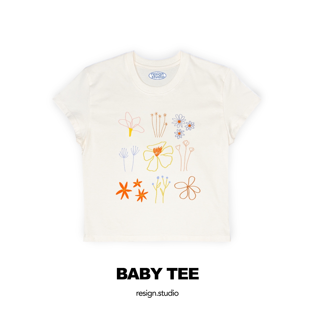 Resign.studio เสื้อยืด Baby tee - ทุ่งดอกไม้